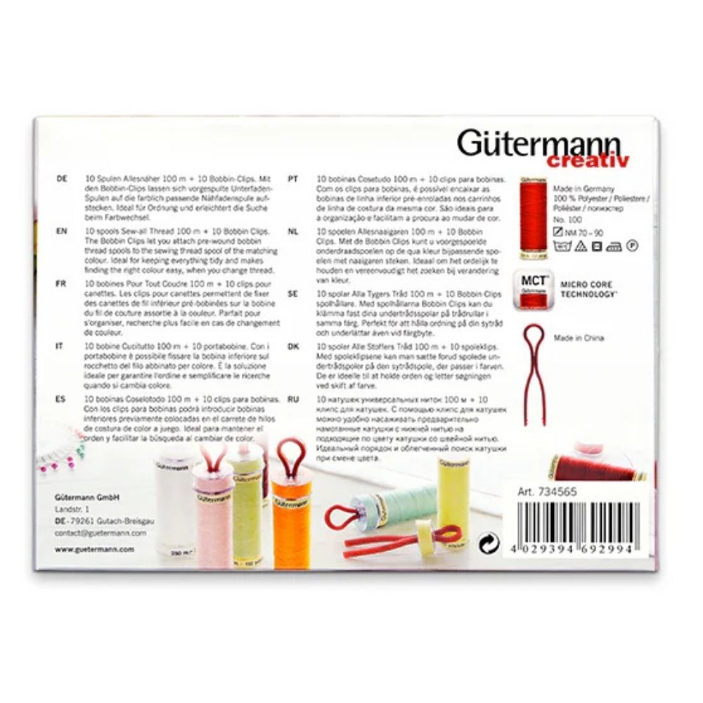 Gütermann Nähfaden-Set mit 10 Bobbin-Clips