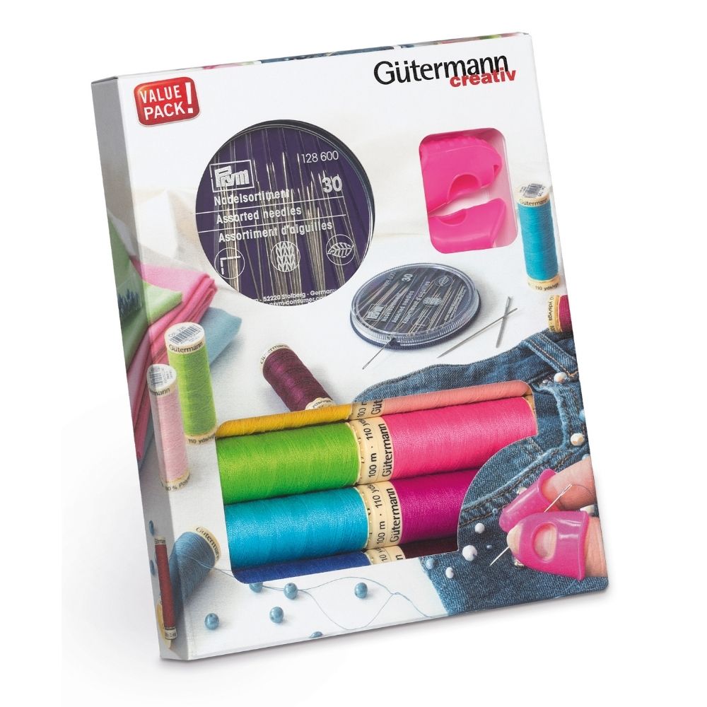 Gütermann Nähfaden-Set mit Handnähnadeln und Nadelgreifer