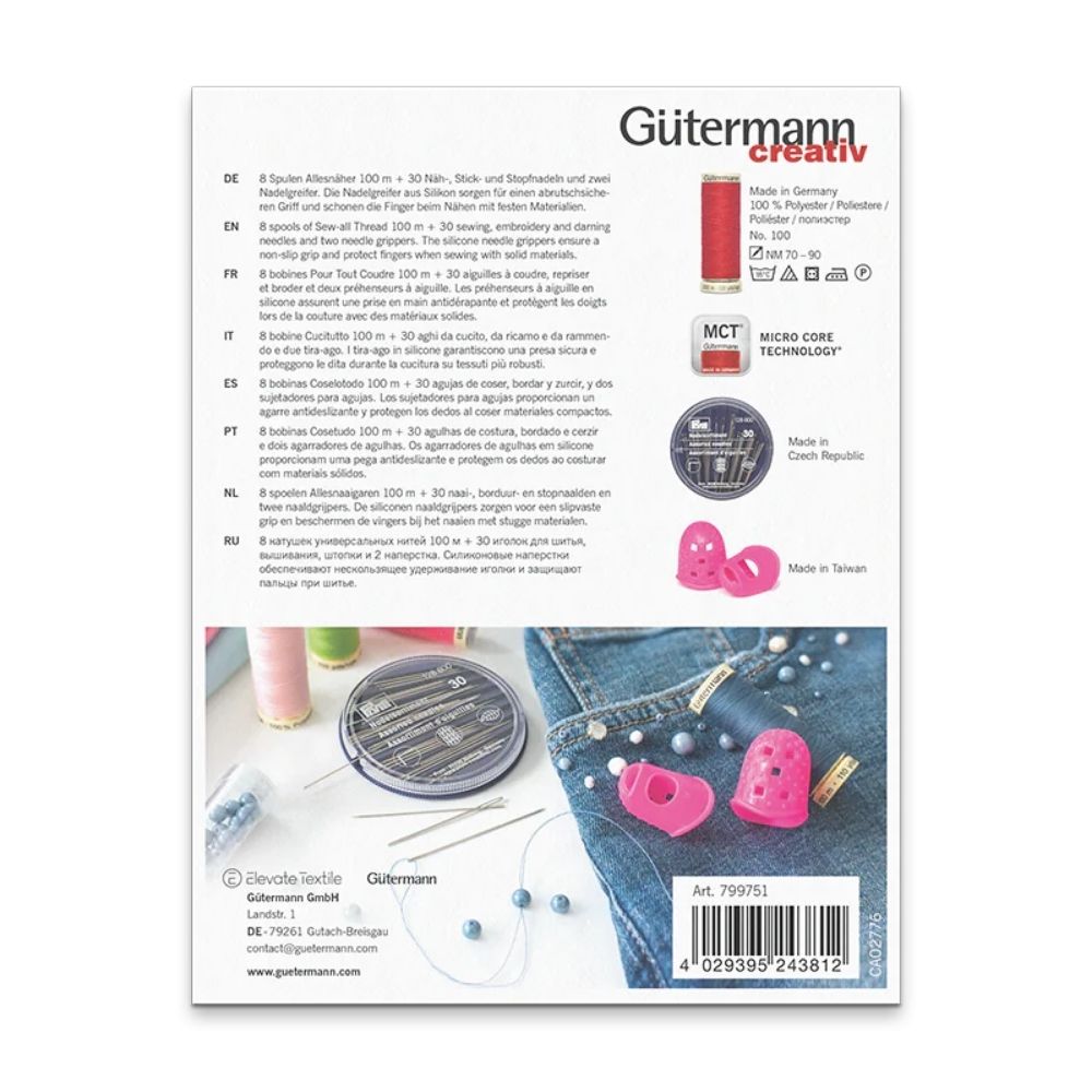 Gütermann Nähfaden-Set mit Handnähnadeln und Nadelgreifer