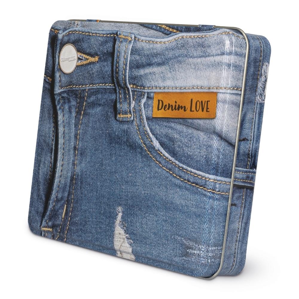 Gütermann Denim-Box mit Jeans-Nähnadeln und Kunstleder-Labels